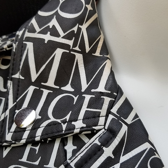 Michael kors Newspaper logo Print Leather jacket Black/white - Picture 12 of 16